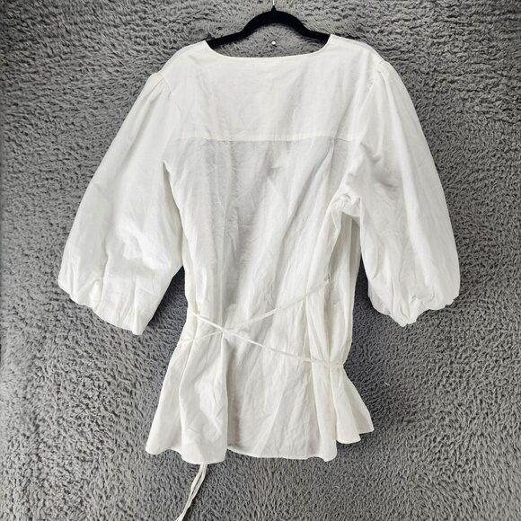 Refinity Top Womens XXL White Linen Blend Puff Sleeve Wrap *NWT* - Picture 9 of 11